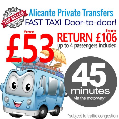 private taxi from Alicante airport to Benidorm. Special OFFER from £53 EACH WAY BY TAXI