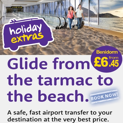 Holiday Extras Benidorm Transfers, pre-book airport lounge access, and fast airport security.