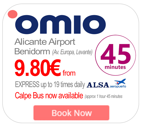 Benidorm Alicante Airport Non-Stop Express Bus. Up to 19 times a day. Benidorm in 45 minutes.